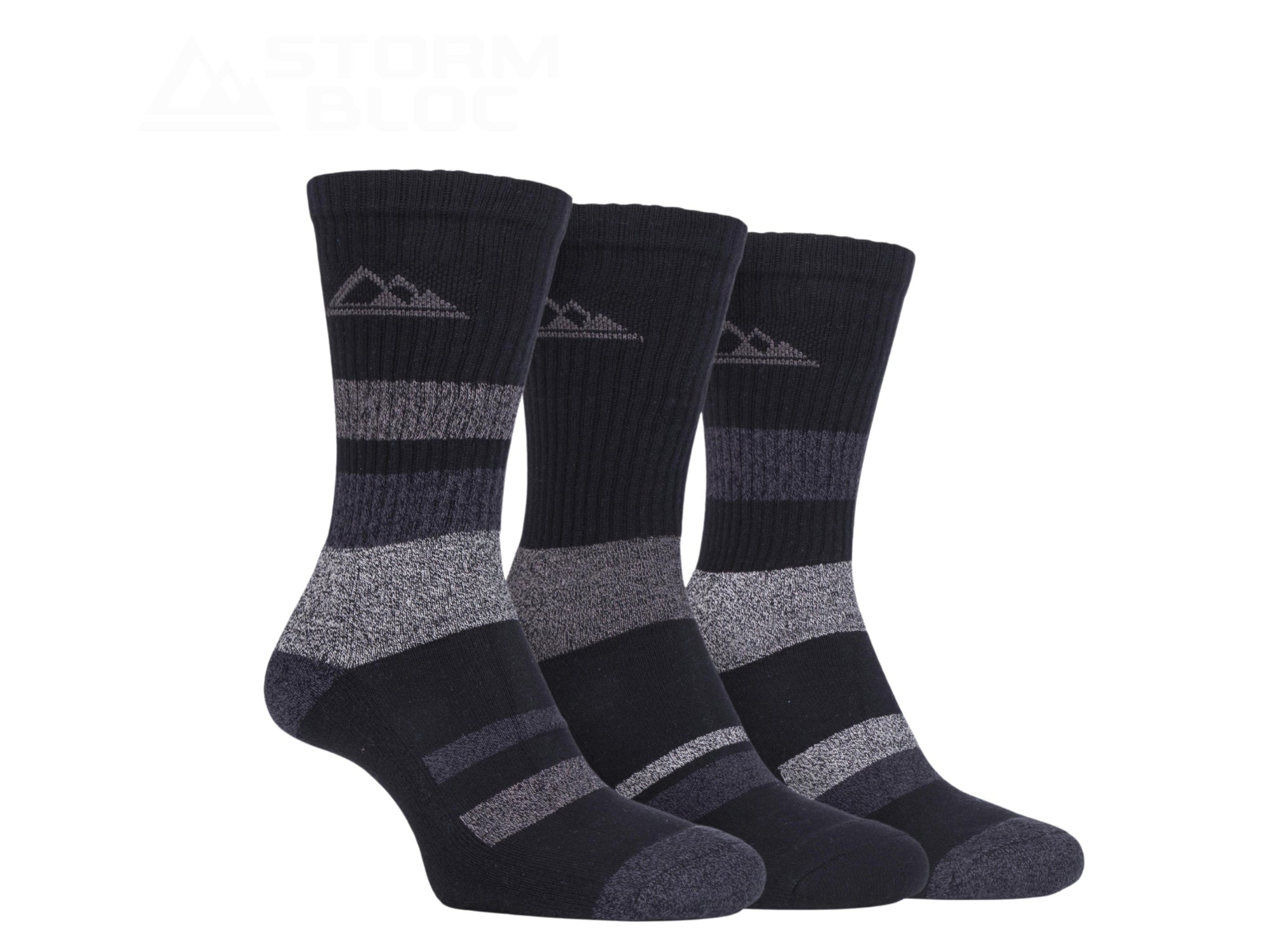Storm Bloc Womens Striped Boot Socks 4-8 UK | Black 3 Pack